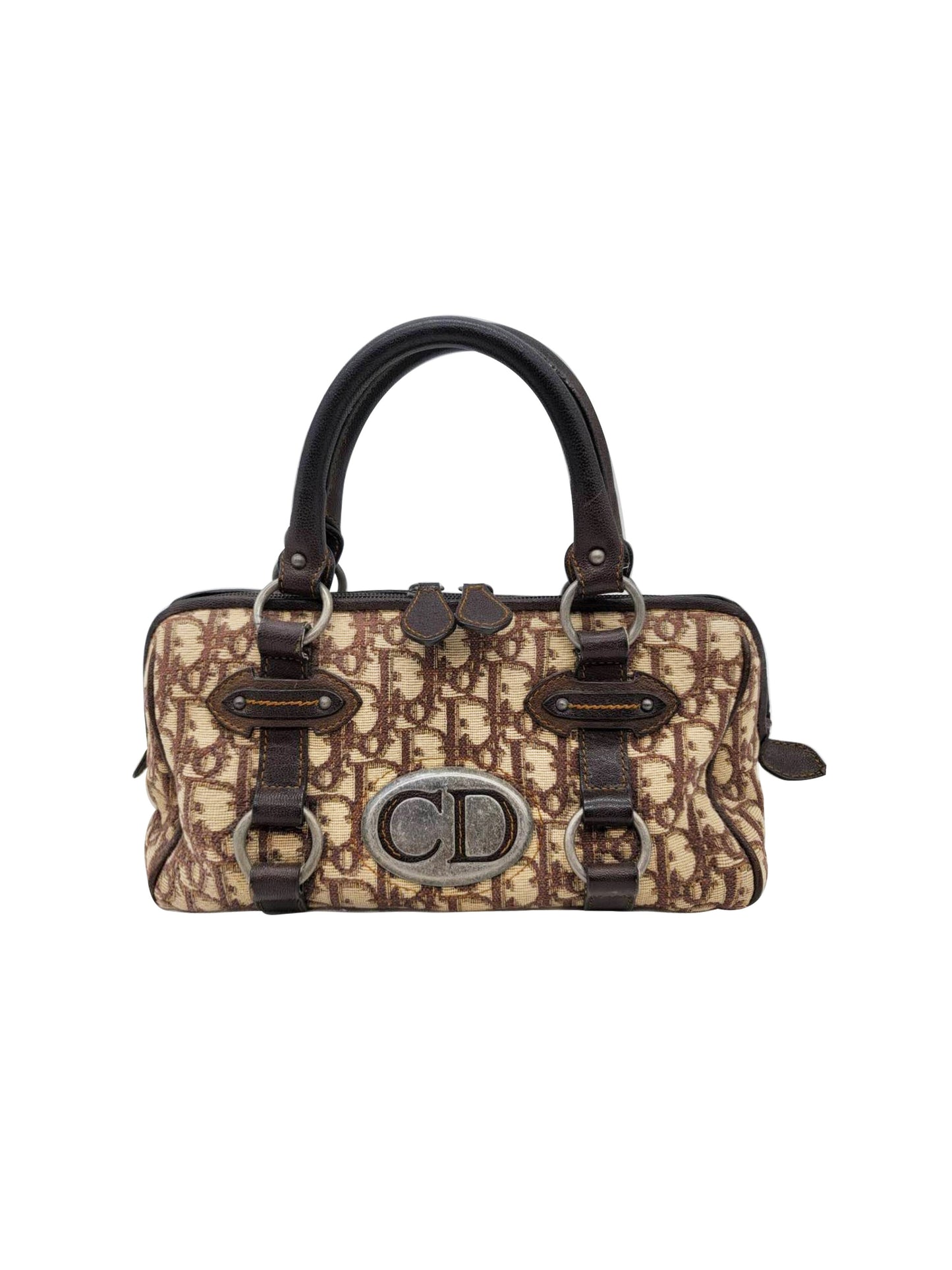 Christian Dior 2000s Small Brown CD Plate Monogram Hand Bag