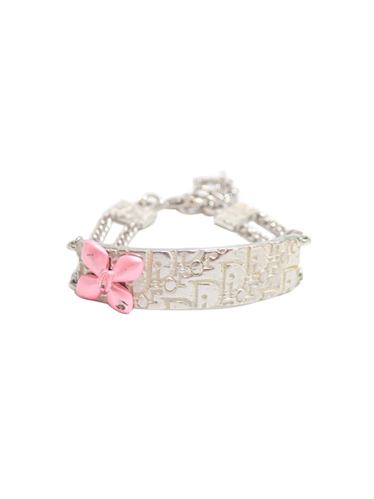 Christian Dior 2000s Diorissimo Silver Floral Monogram Bracelet