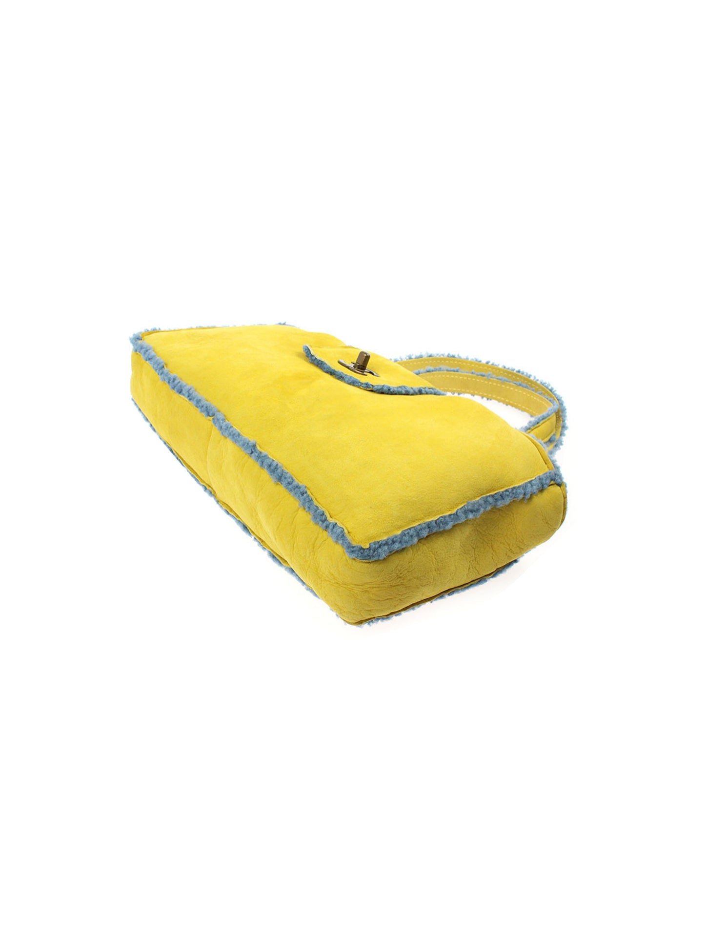 Chanel 2010s Rare Shearling Yellow and Blue Small Tote
