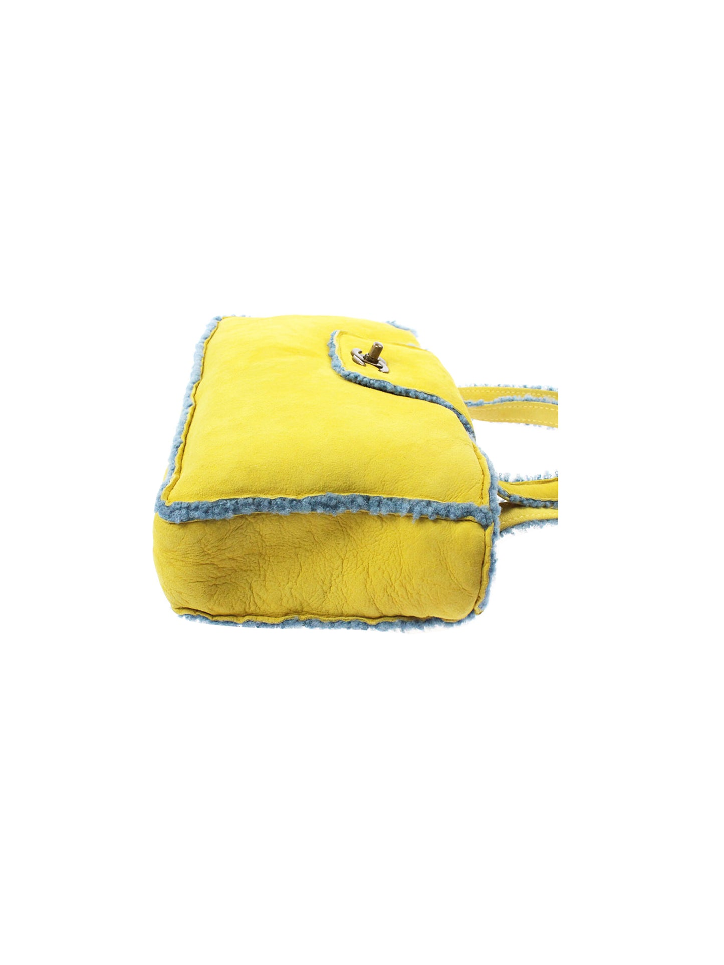 Chanel 2010s Rare Shearling Yellow and Blue Small Tote