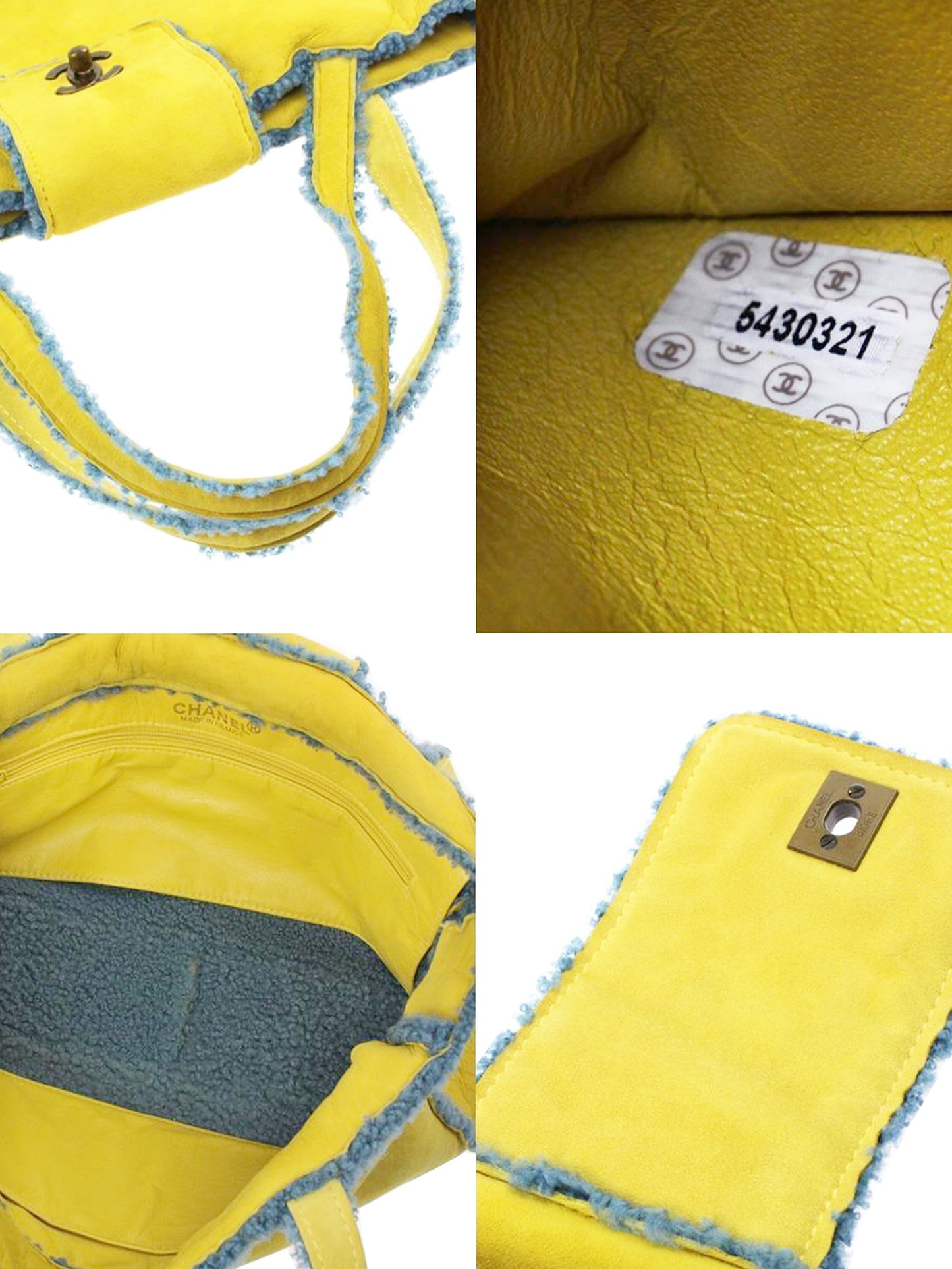 Chanel 2010s Rare Shearling Yellow and Blue Small Tote