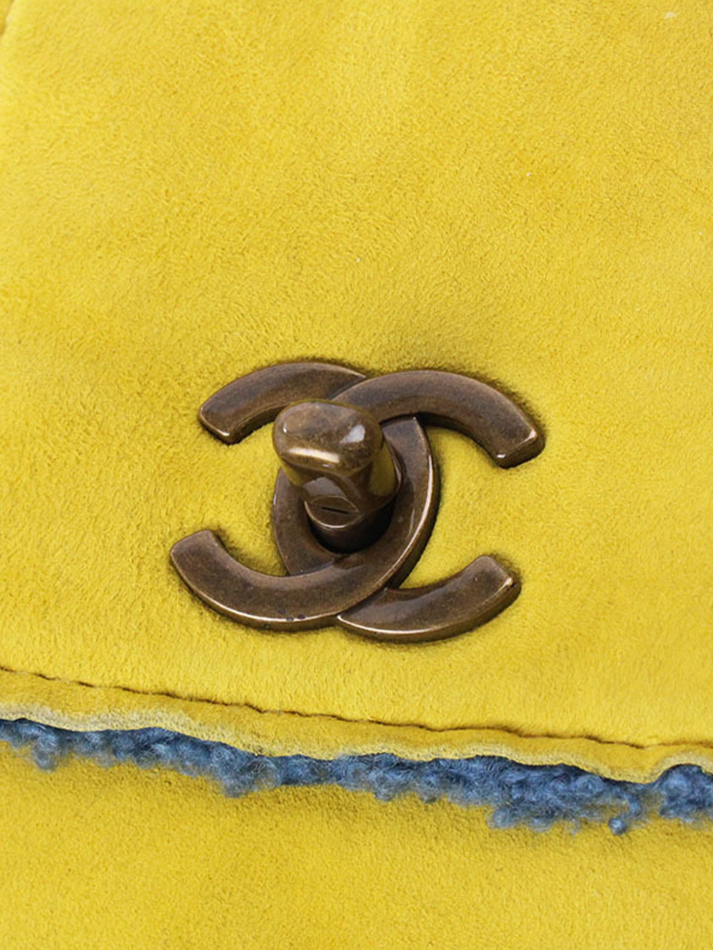 Chanel 2010s Rare Shearling Yellow and Blue Small Tote