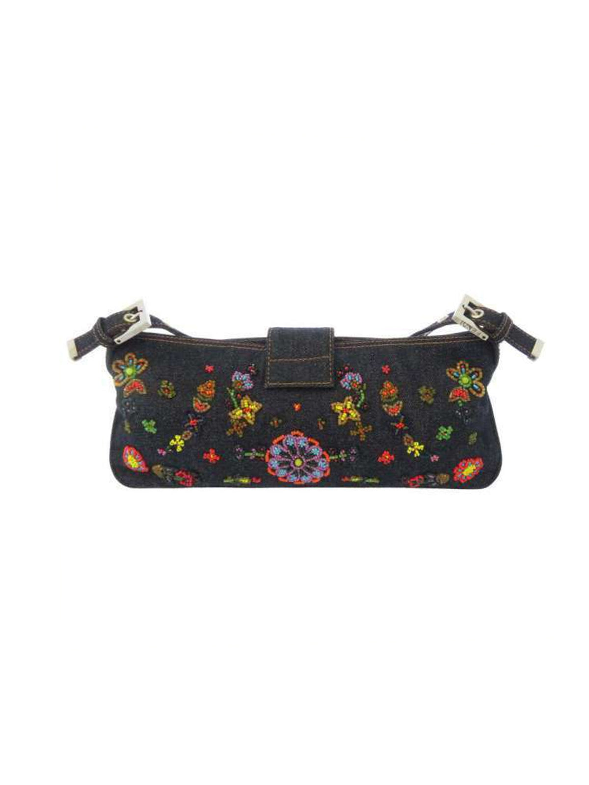 Fendi 2000s Denim Beaded Small Shoulder Baguette