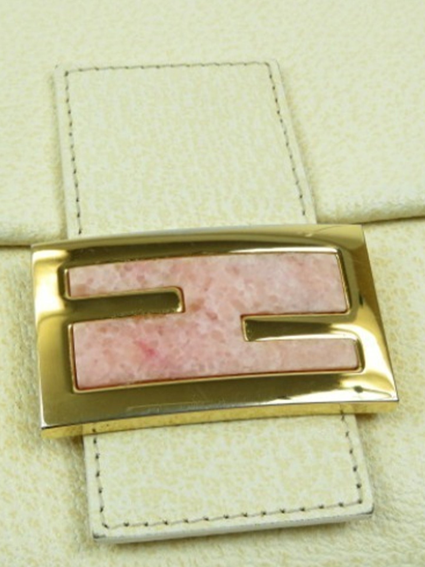 Fendi 2000s Rare Ivory and Pink Leather Baguette