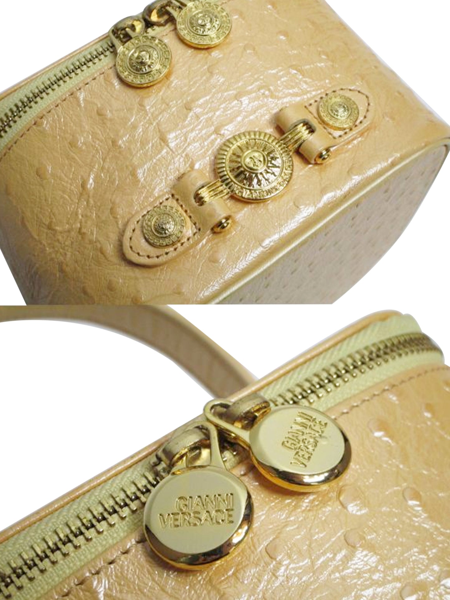 Gianni Versace 2000s Beige Ostrich Leather Vanity Bag