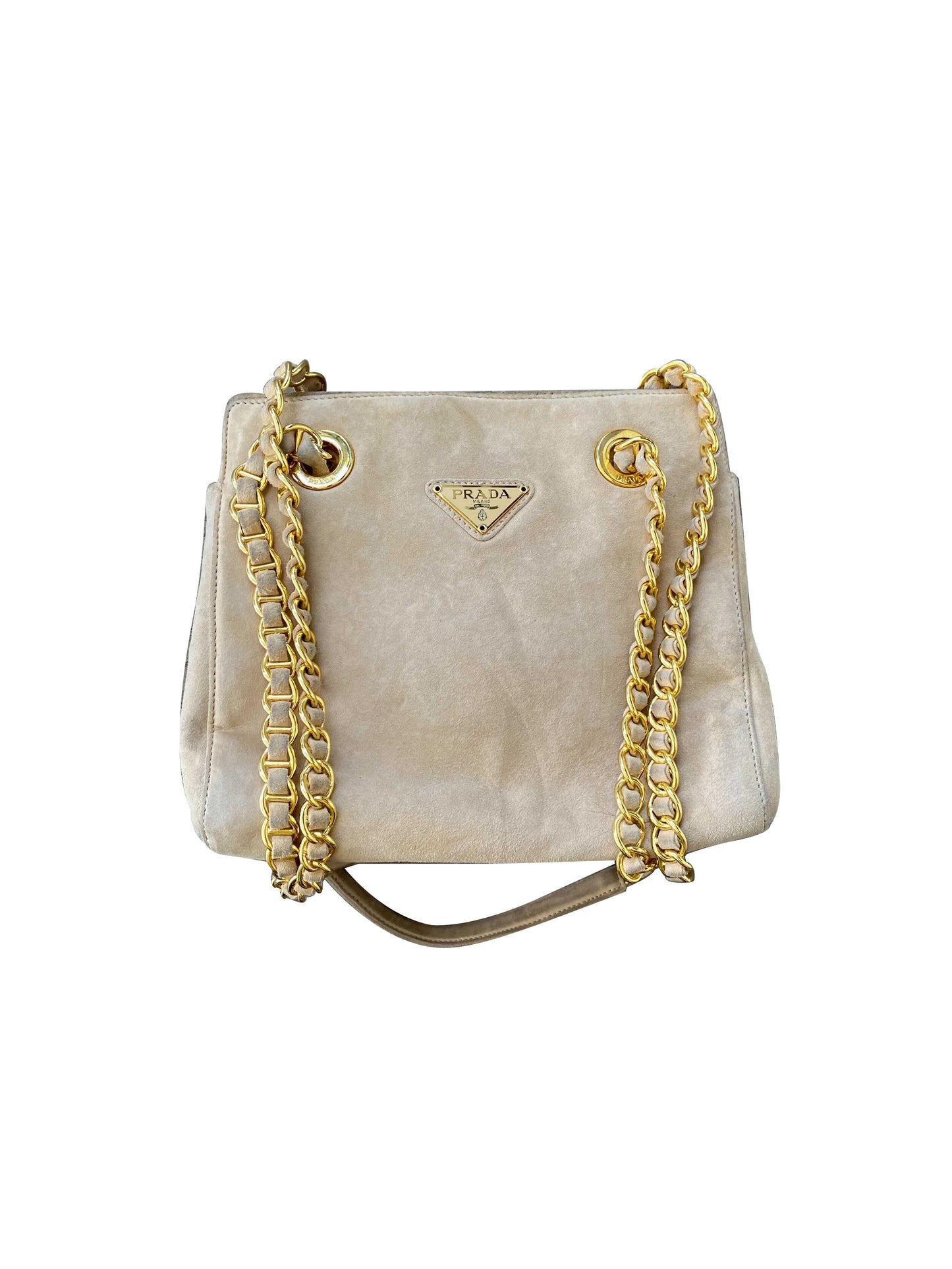 Prada 2000s Beige Suede Small Shoulder Bag