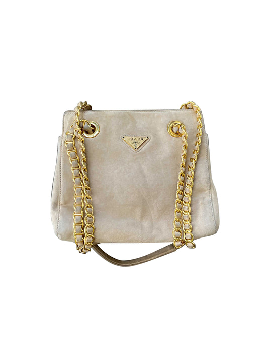 Prada 2000s Beige Suede Small Shoulder Bag