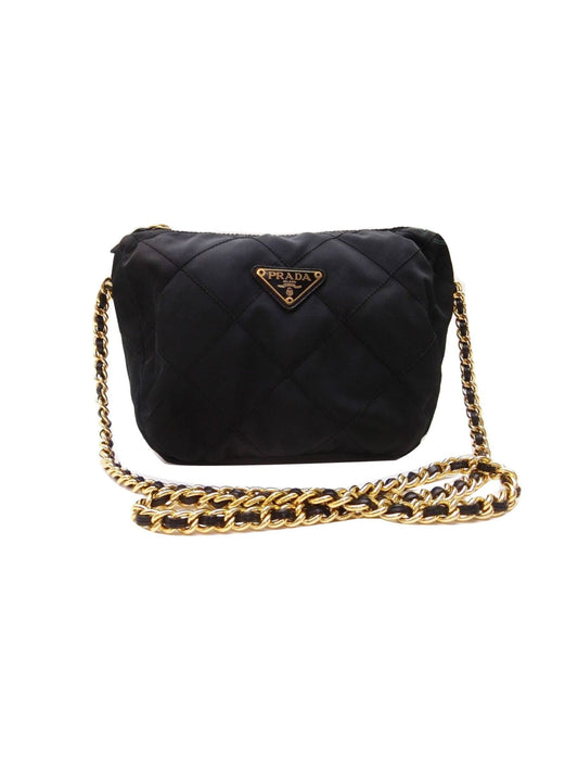 Prada 2000s Black Nylon Leather Shoulder Bag