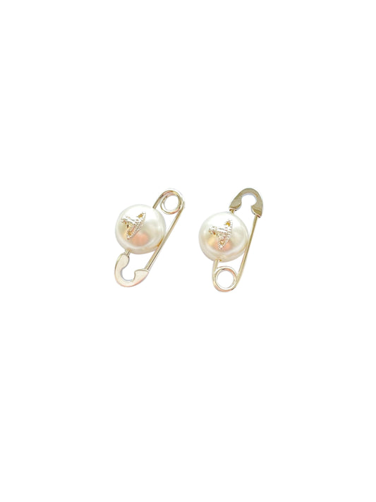 Vivienne Westwood 2000s Pearl Safety Pin Earrings