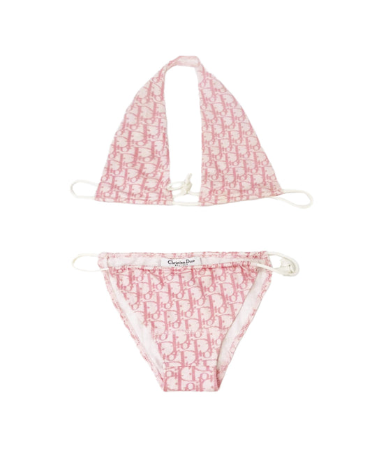 Christian Dior 2000s Trotter Rare Pink Cotton Drawstring Bikini