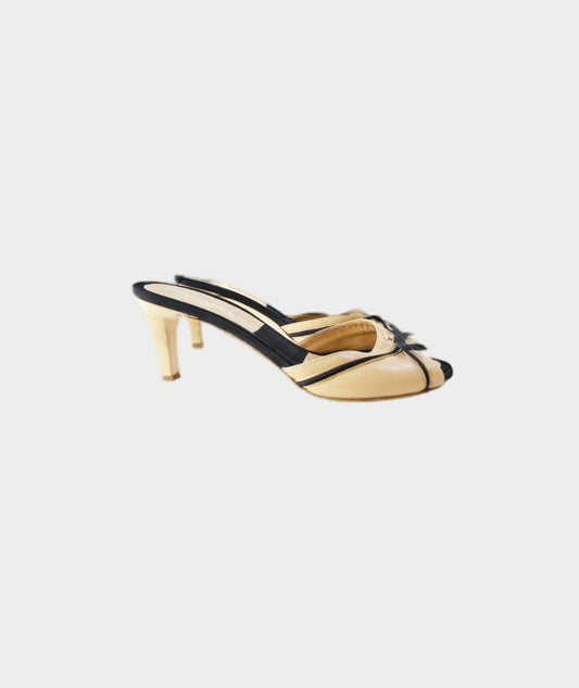 Chanel 2000s Tan and Black Bow Heels