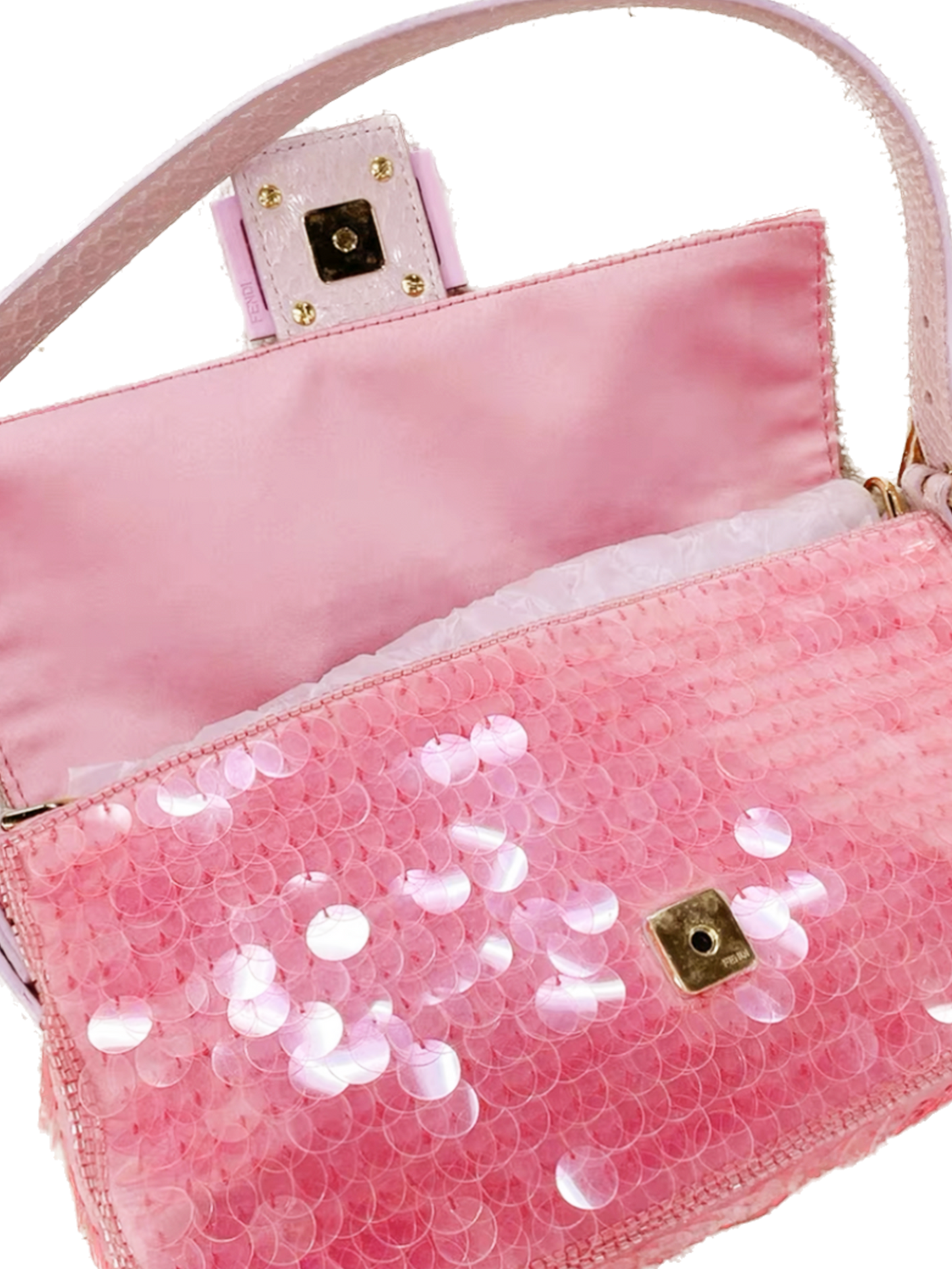 Fendi 2000s Pink Sequin Mini Baguette Rare