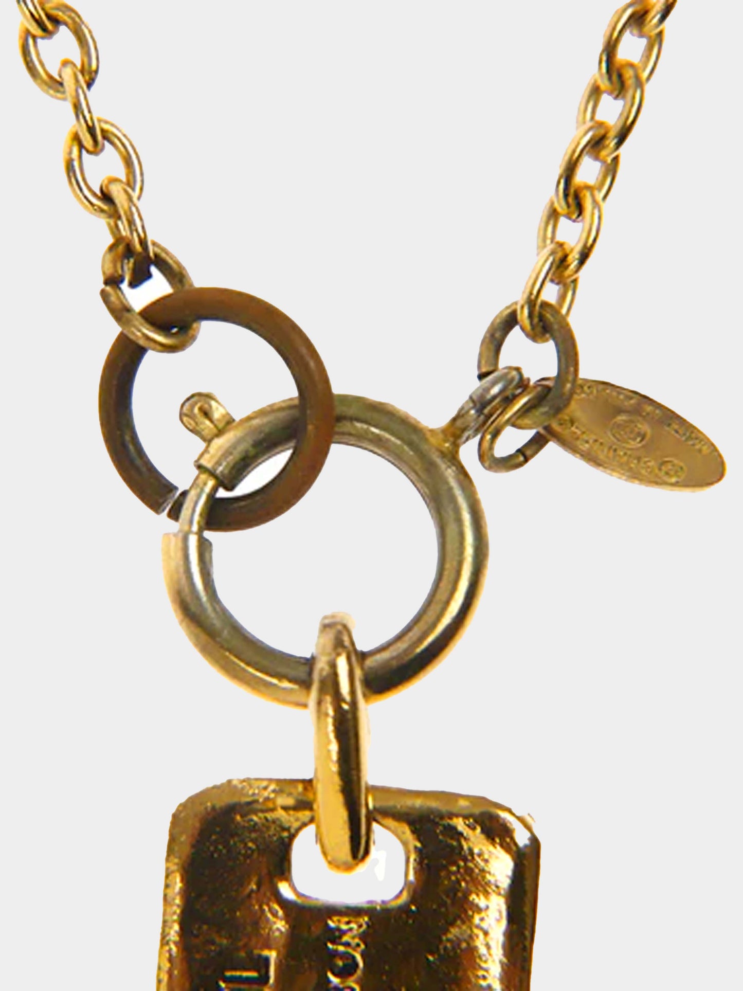 Chanel 1994 Logo Gold Plated Dog Tag Necklace