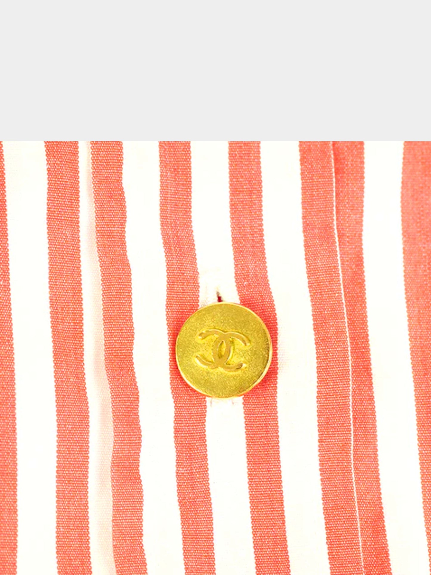 Chanel 1990 Red Candy Stripe Cotton Dress Shirt