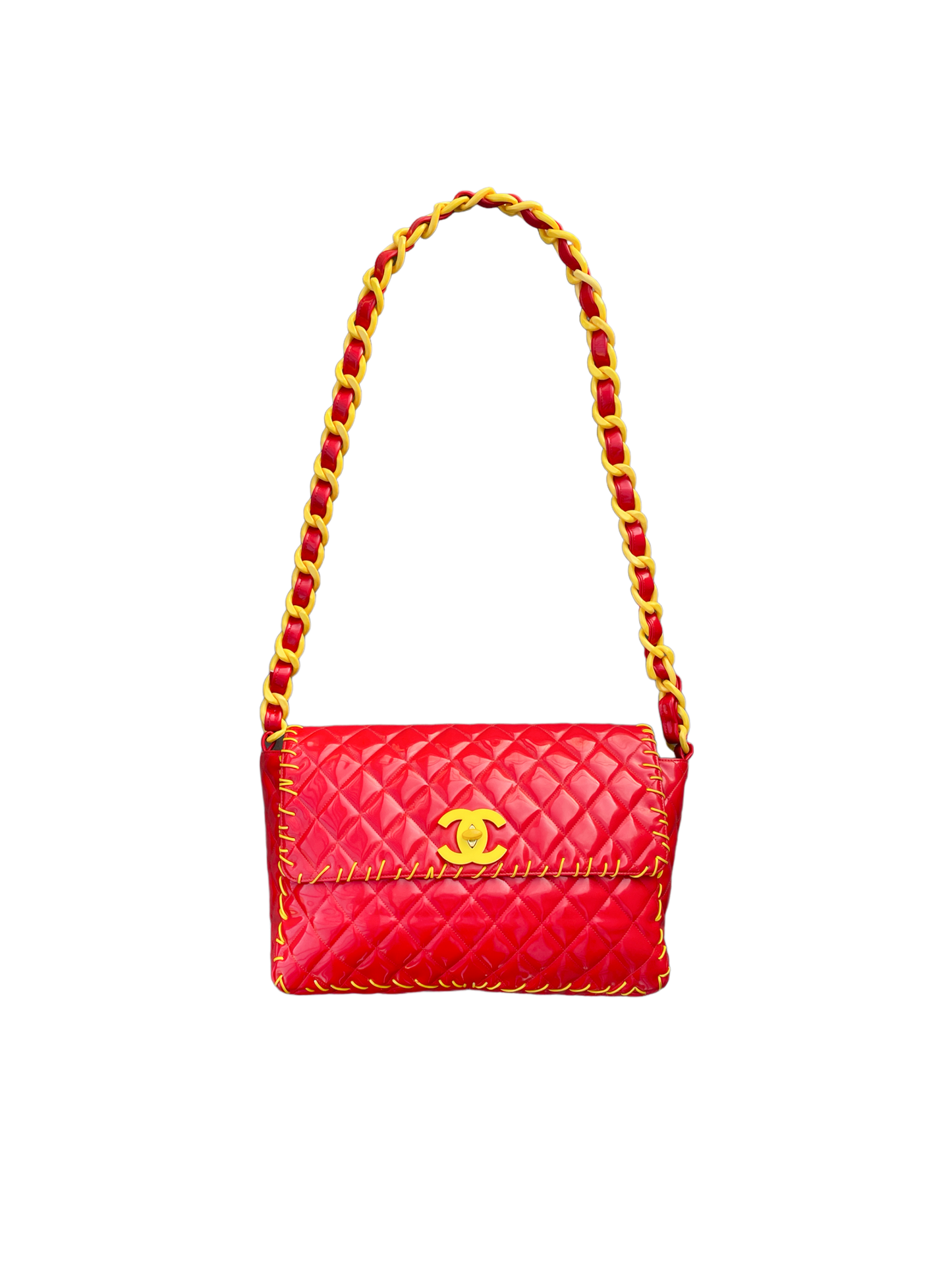 Chanel 1994 by Karl Lagerfeld Red Vinyl Maxi Rare Flap