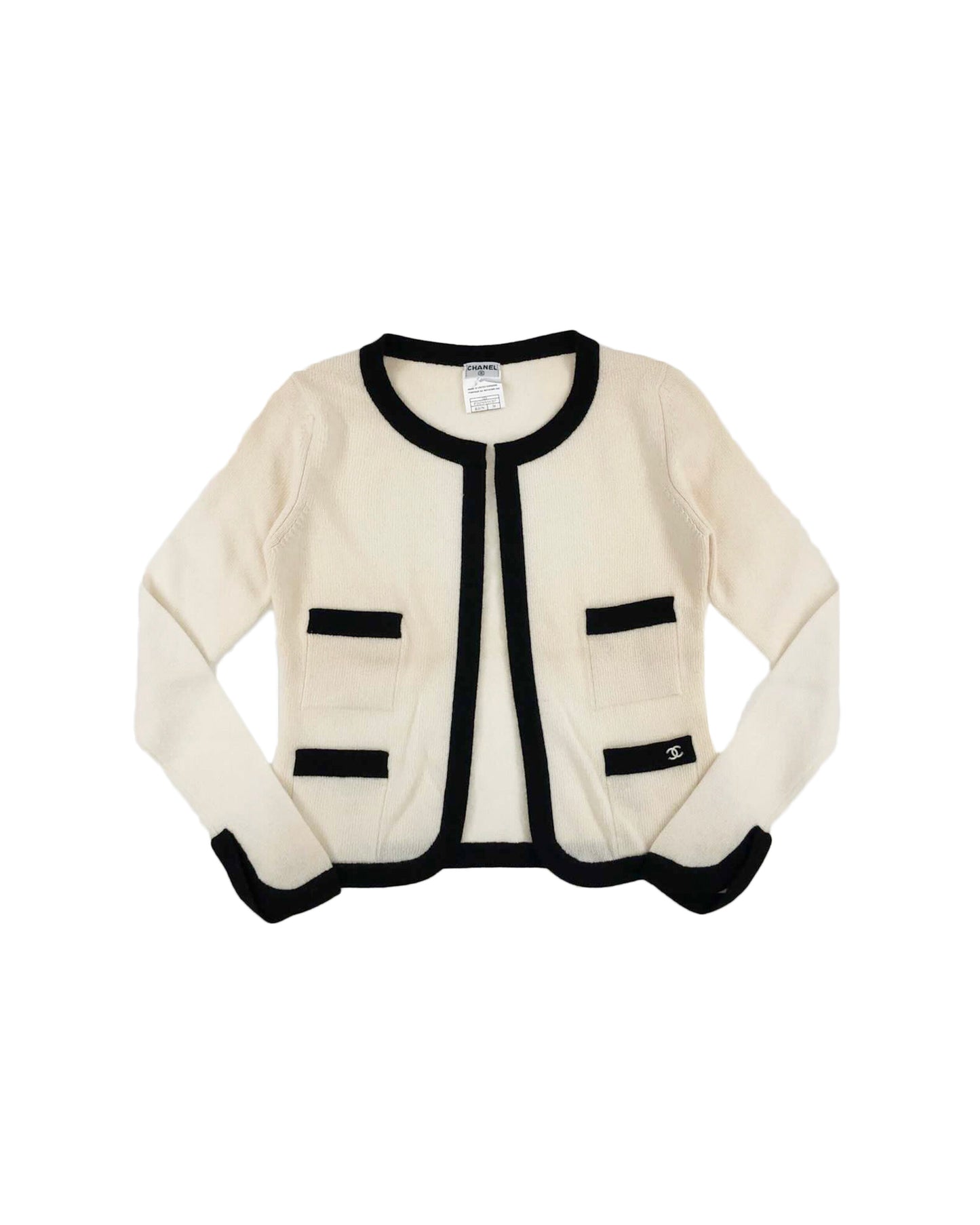 Chanel 2000s Cream and Black Cashmere Cardigan Set