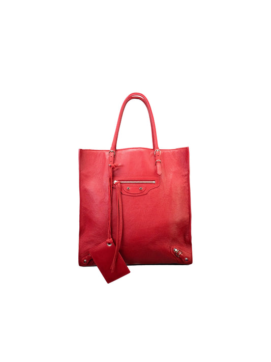 Balenciaga 2000s Red Papier Ledger Moto Bag
