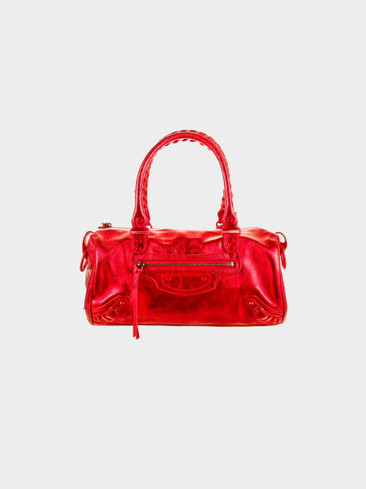 Balenciaga 2010s Red Metallic Twiggy Moto Bag