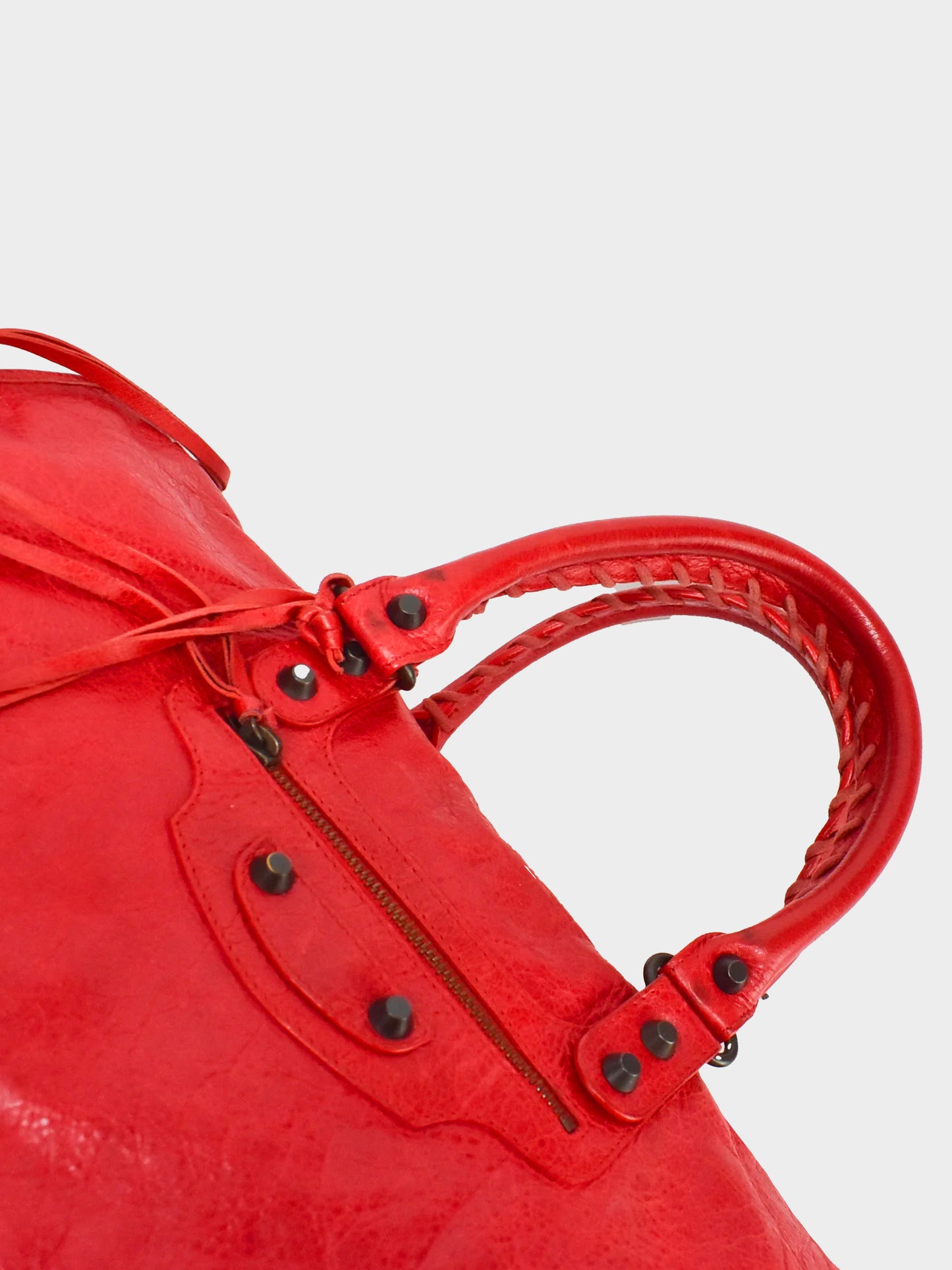 Balenciaga 2010s Red Moto Leather City Bag