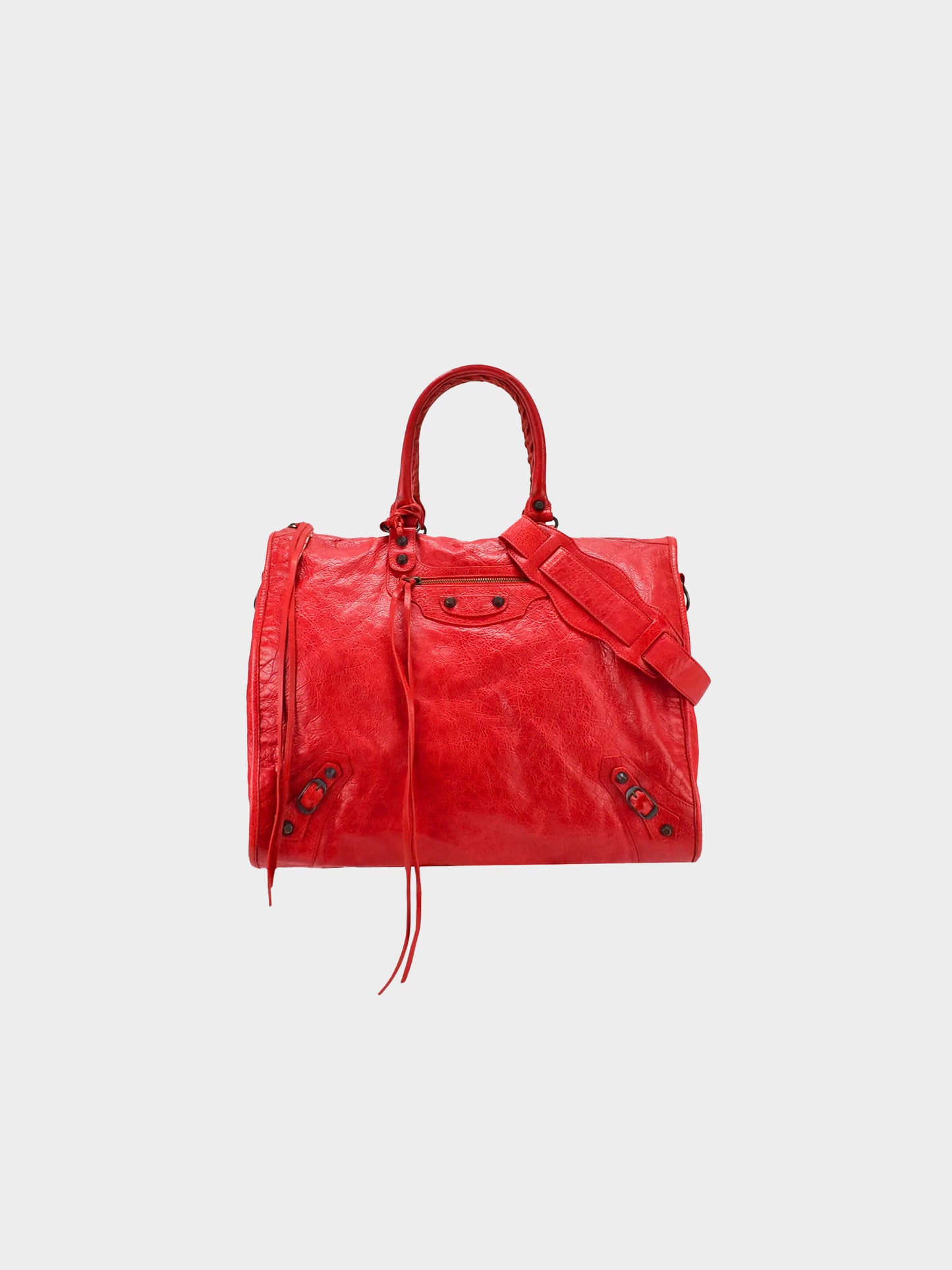Balenciaga 2010s Red Moto Leather City Bag