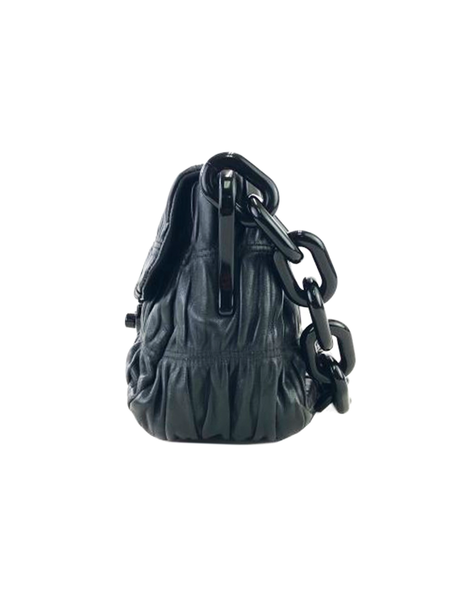 Prada 2010s Black Leather Gaufre Chain Shoulder Bag