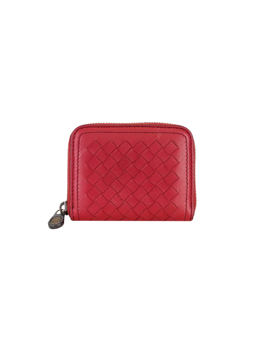 Bottega Veneta Red Woven Leather Wallet