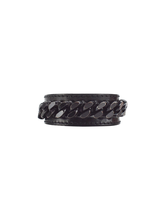 Burberry 2010s Black Leather Cuban Link Bracelet