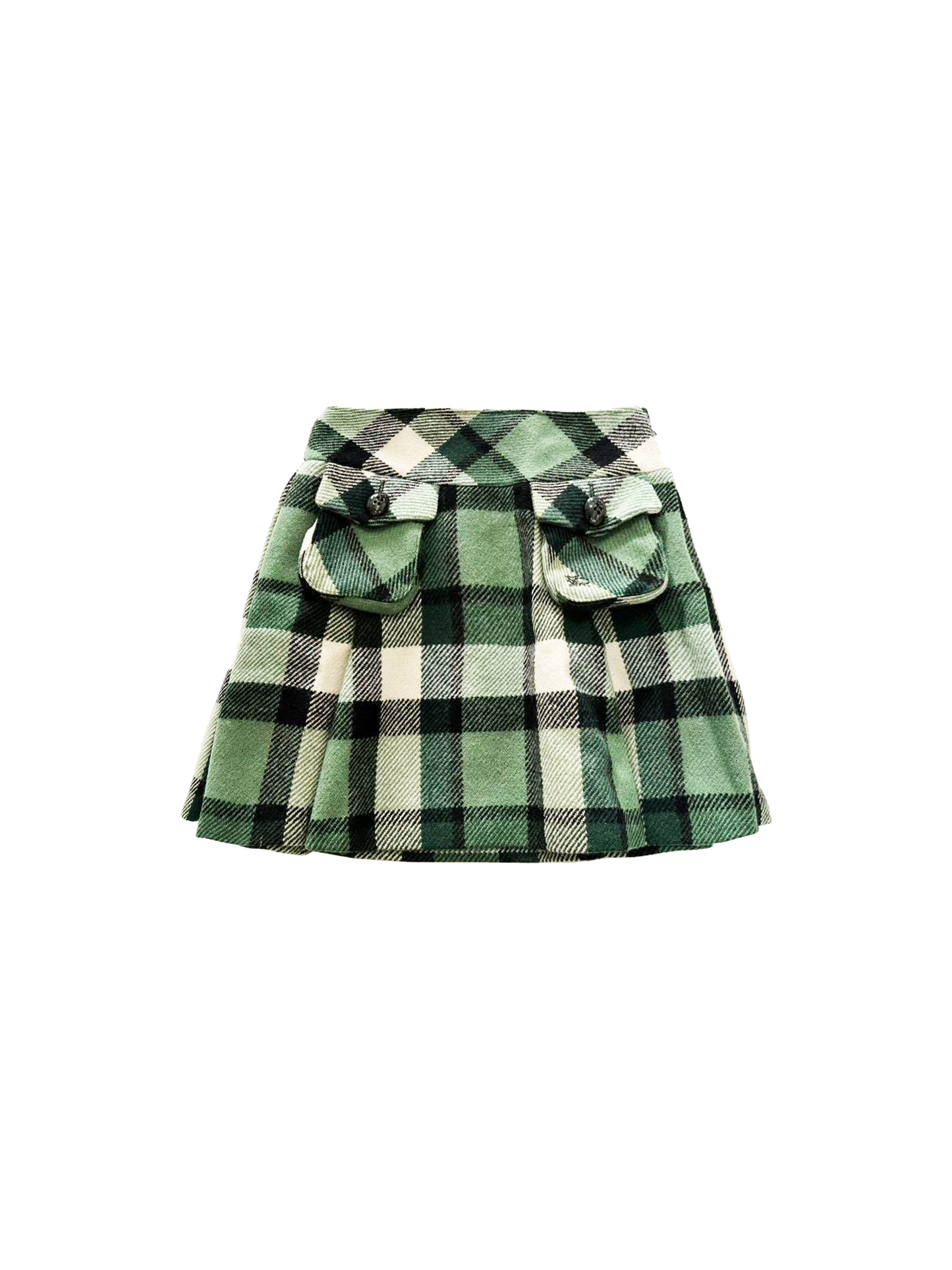 Burberry 2000s Green Check Wool Skirt
