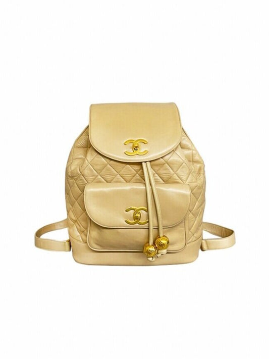 Chanel 1990s Rare Lambskin Beige CC Backpack