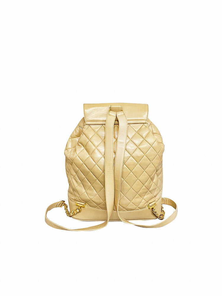 Chanel 1990s Rare Lambskin Beige CC Backpack