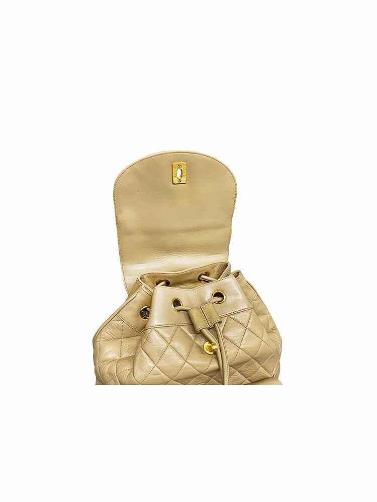 Chanel 1990s Rare Lambskin Beige CC Backpack