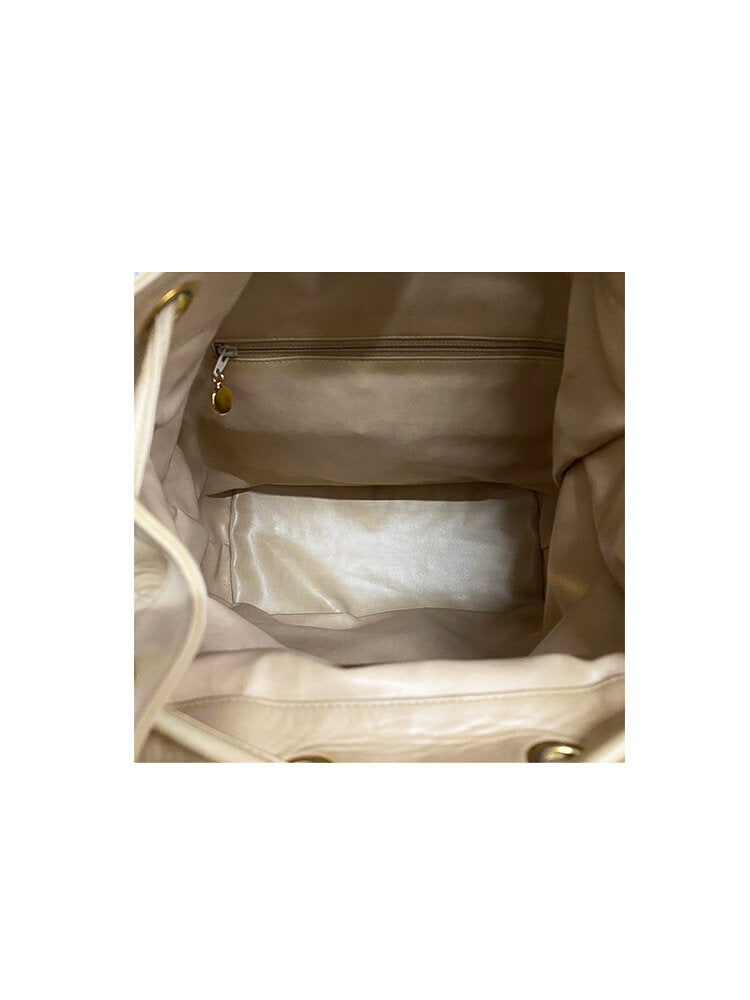 Chanel 1990s Rare Lambskin Beige CC Backpack