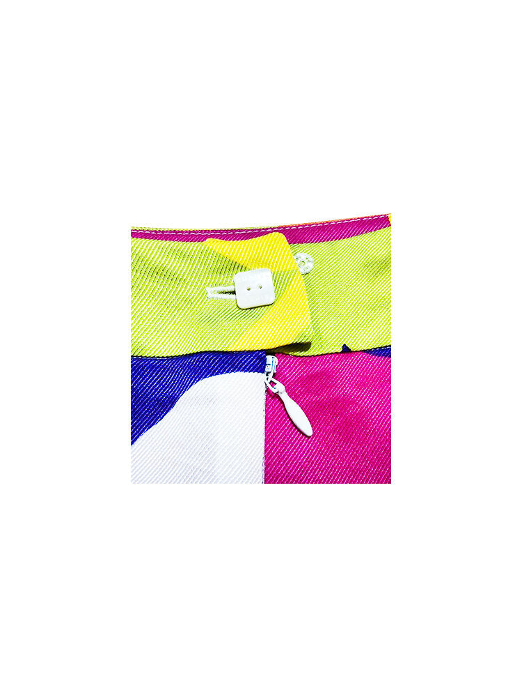 Chanel 2000s Colorblock Printed Skirt