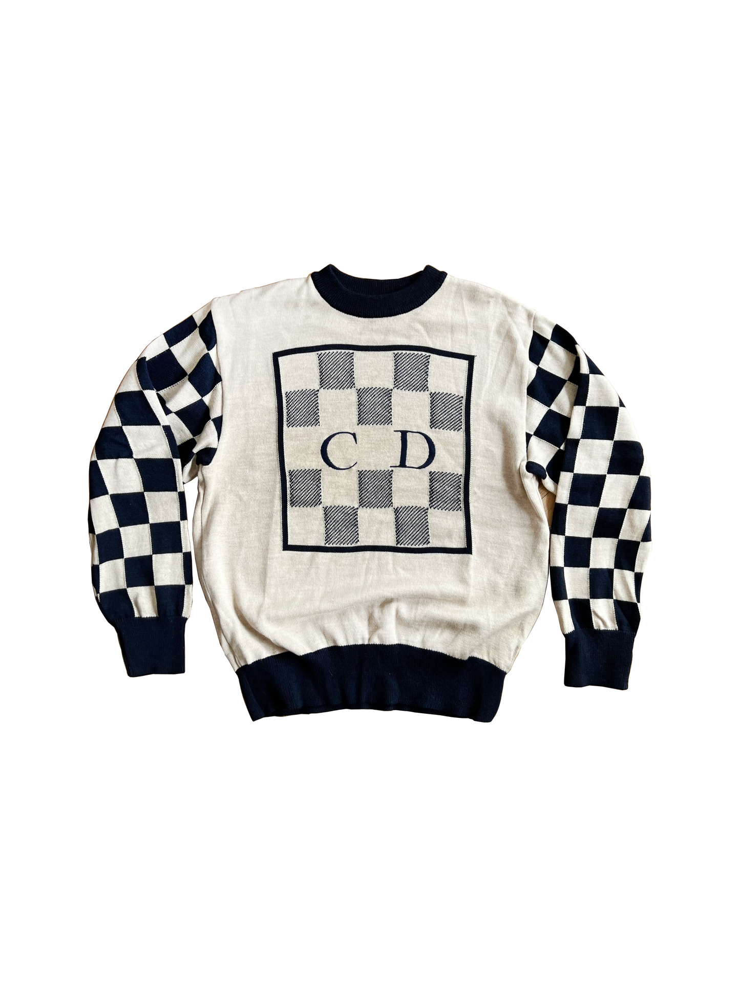 Christian Dior 1980s CD Sports Checkered Sleeves Sweater