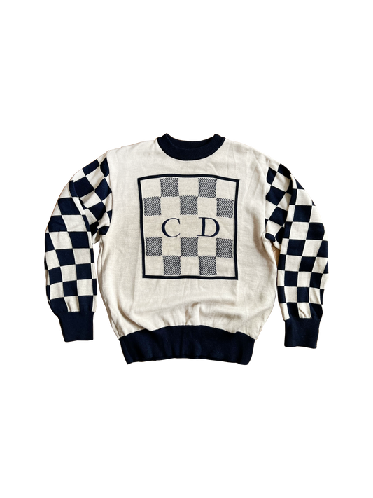 Christian Dior 1980s CD Sports Checkered Sleeves Sweater