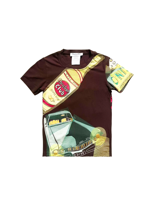 Christian Dior 2000s Rare Brown Taxi Alcohol T-Shirt