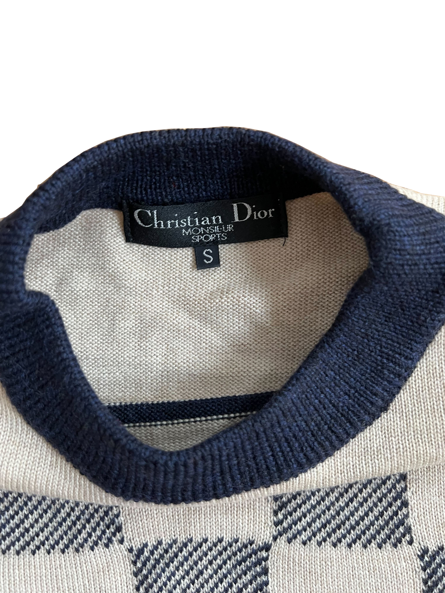 Christian Dior 1980s CD Sports Checkered Sleeves Sweater