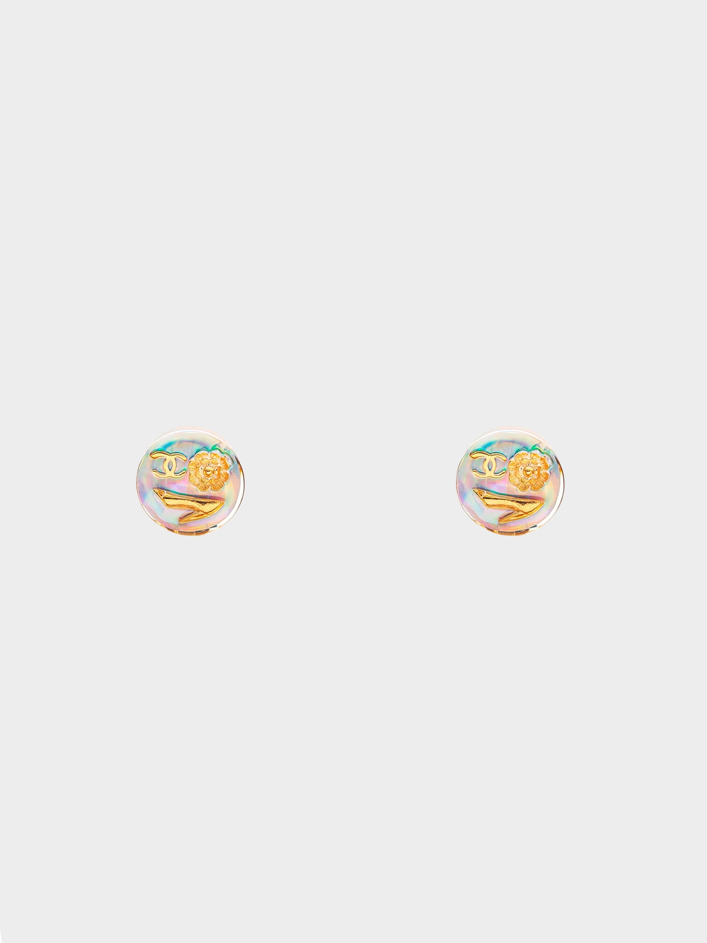 Chanel Spring 1997 Holographic Camellia Heel Earrings