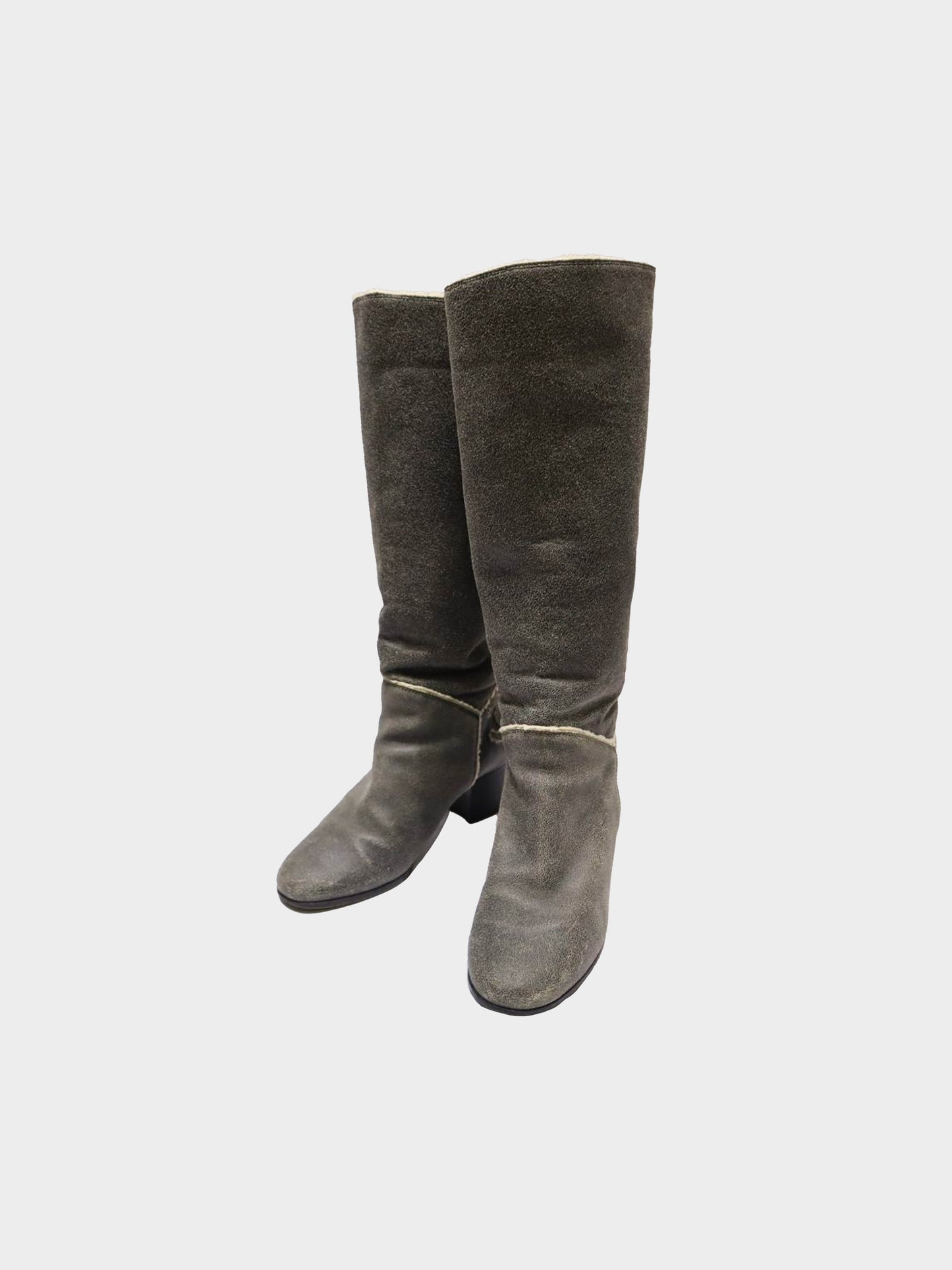 Chanel 2010s Shearling Logo Knee High Boots