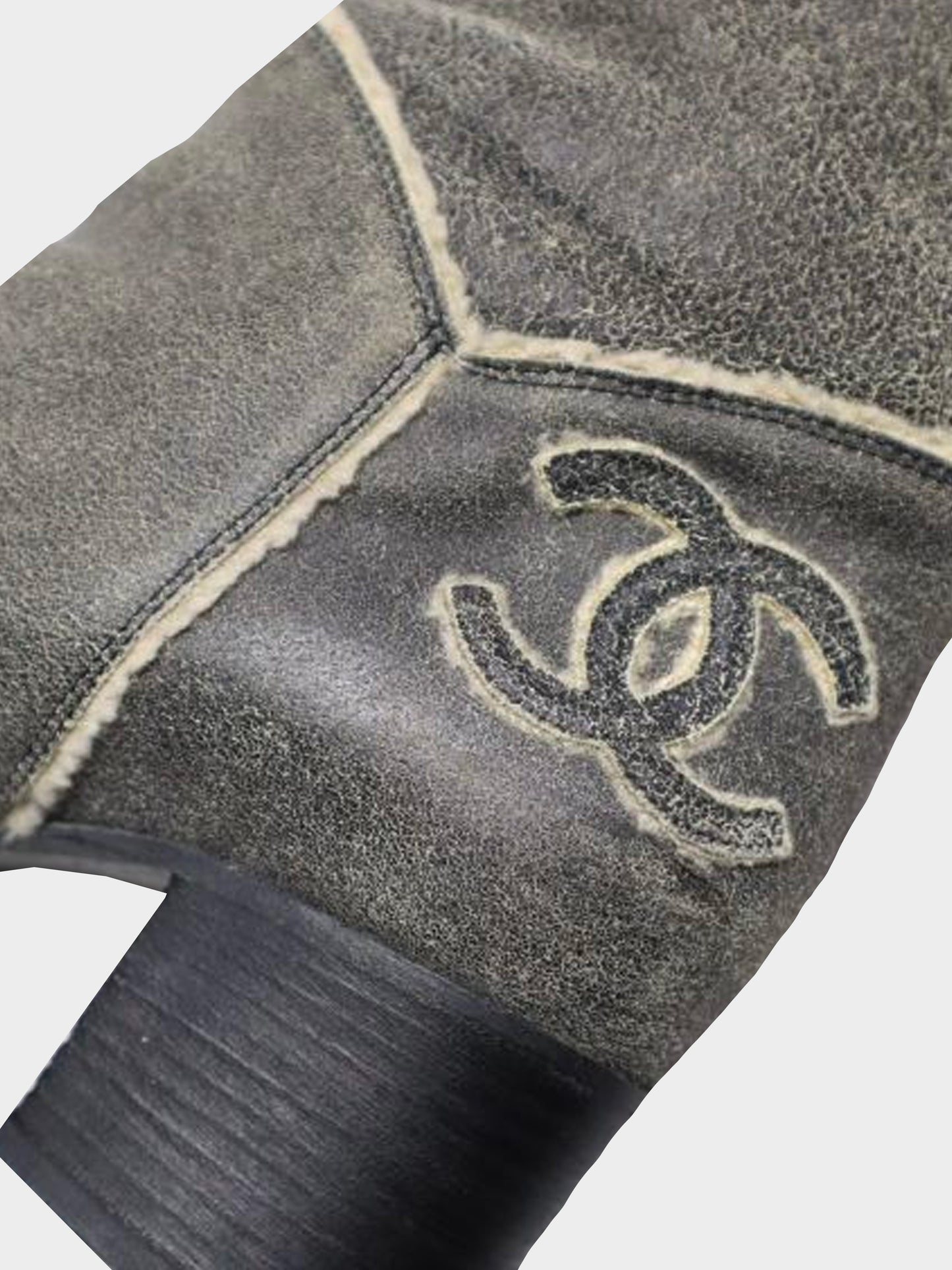 Chanel 2010s Shearling Logo Knee High Boots