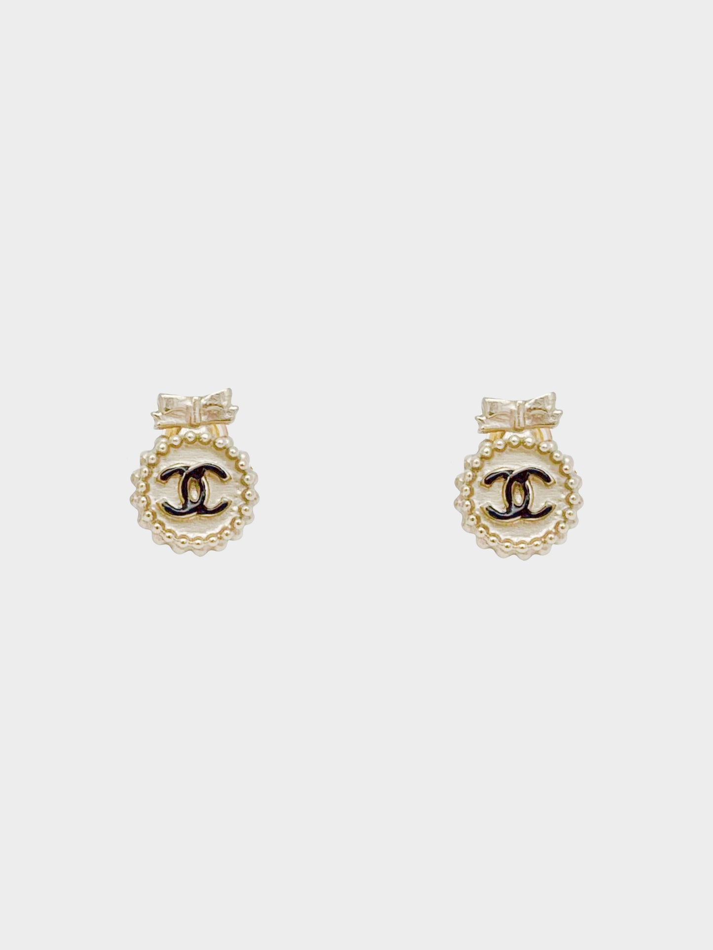 Chanel 2013 CC Logo Dotted Bow Earrings