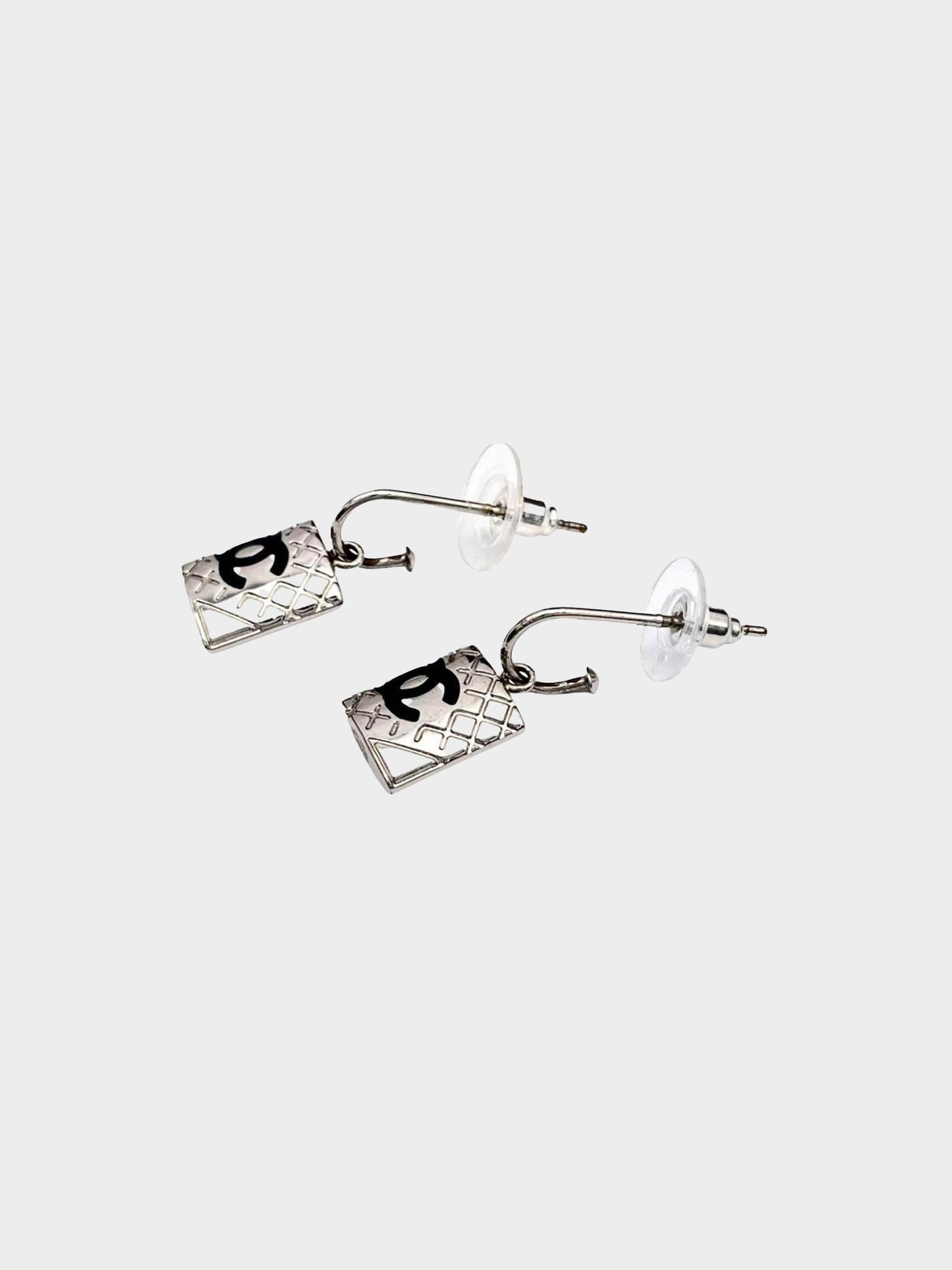 Chanel 2005 Silver Cambon Hoop Earrings