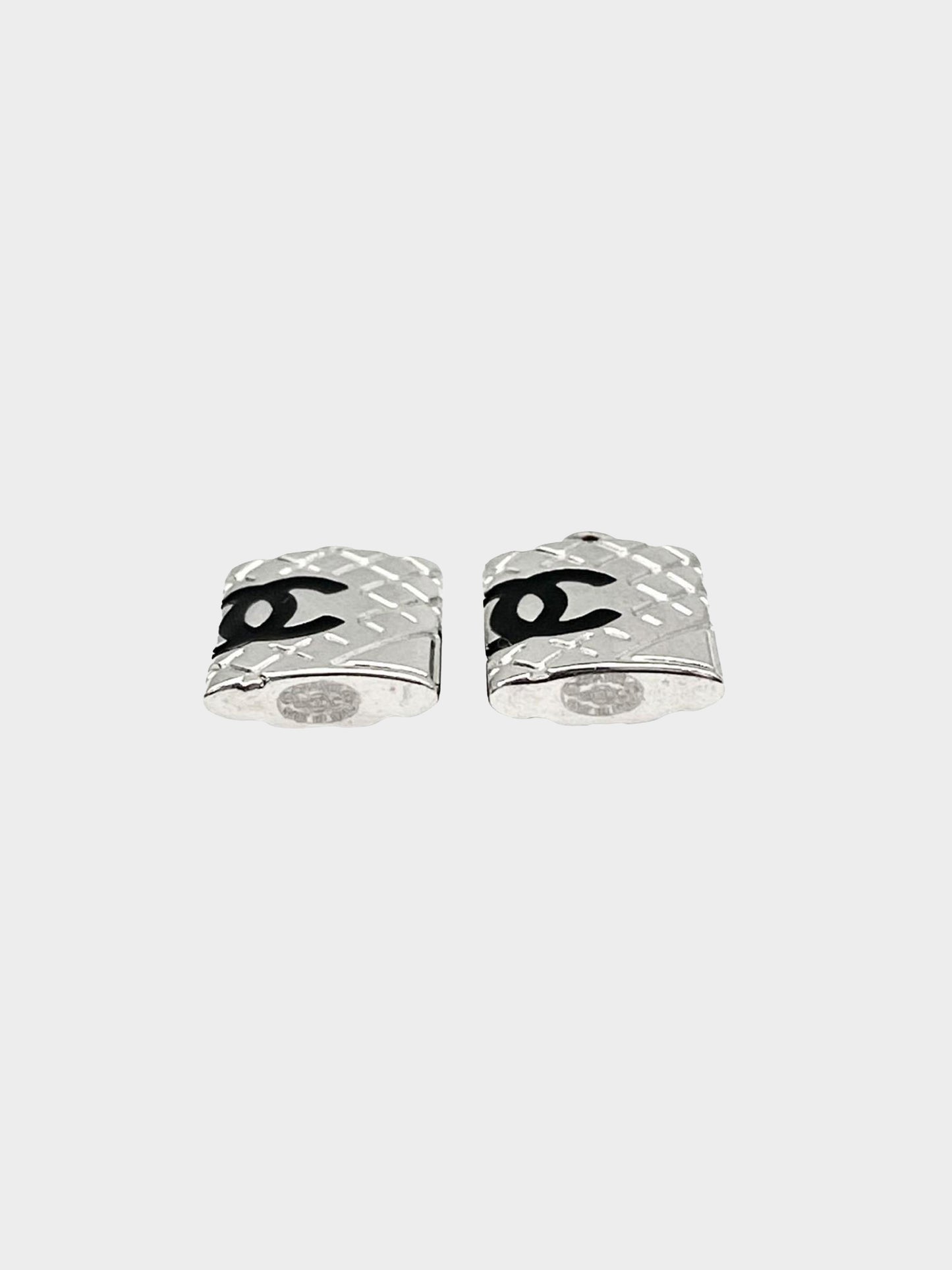 Chanel 2005 Silver Cambon Hoop Earrings