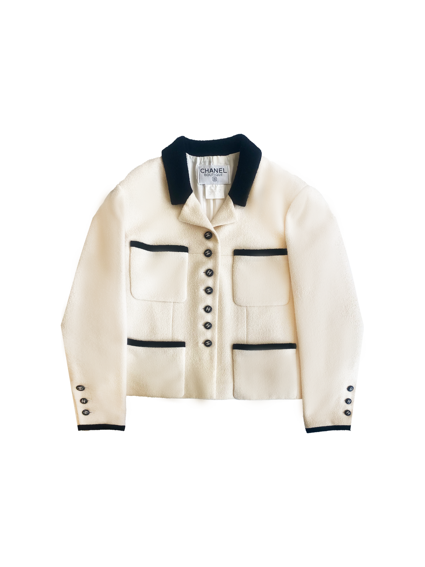 Chanel 1996 Cream Jacket with Black Trim