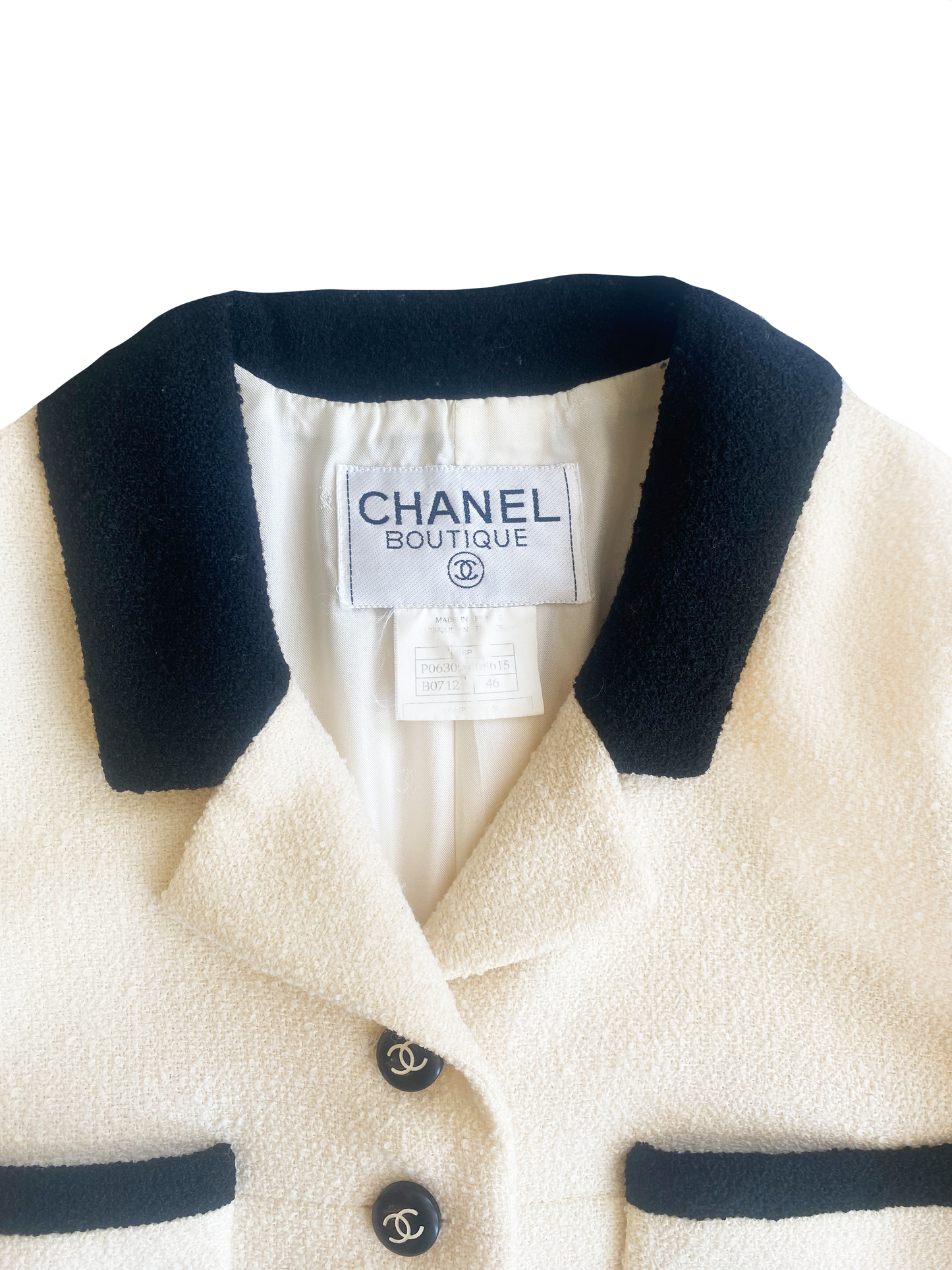 Chanel 1996 Cream Jacket with Black Trim