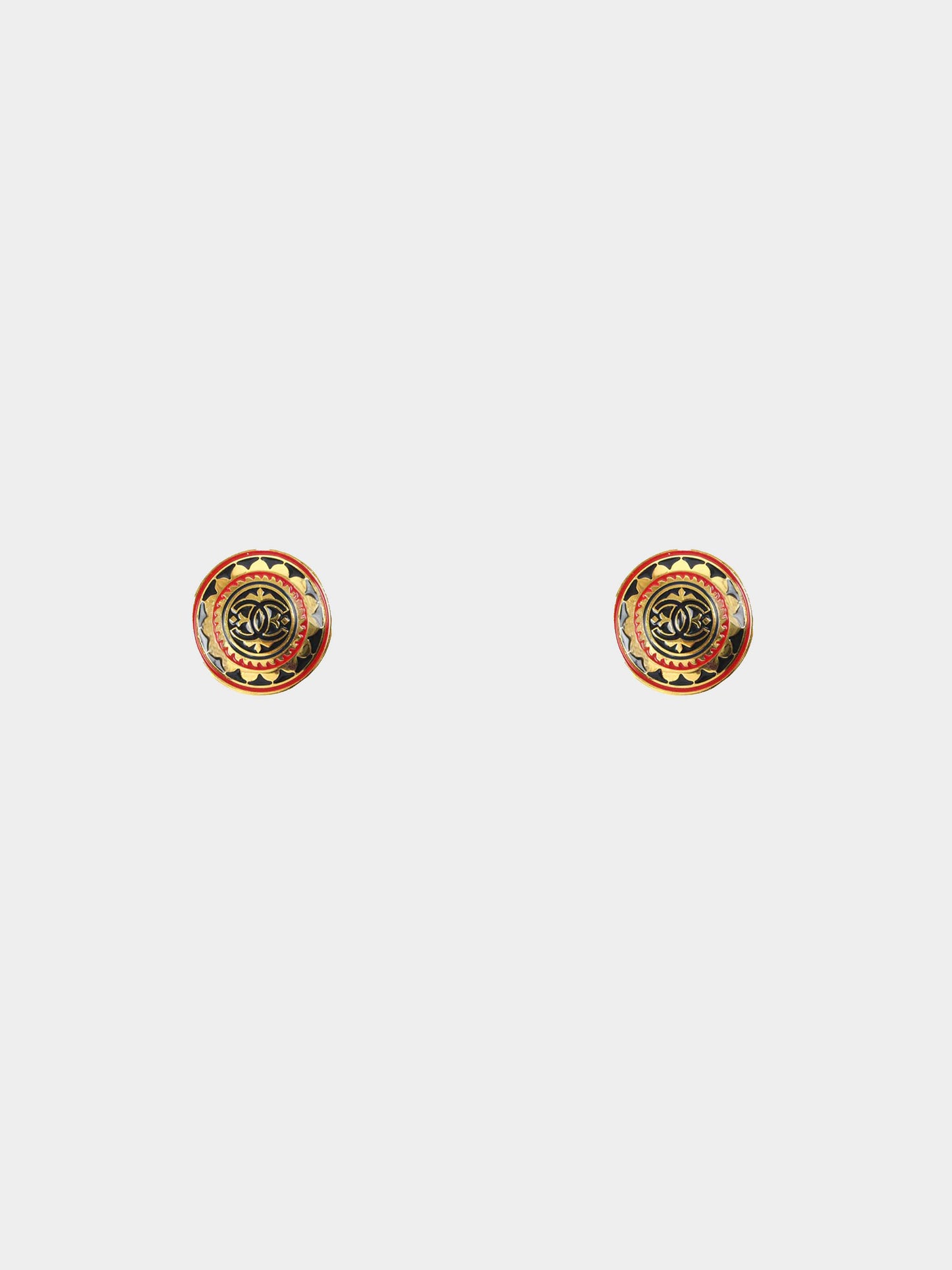 Chanel 1990s Red Patterned Logo Earrings