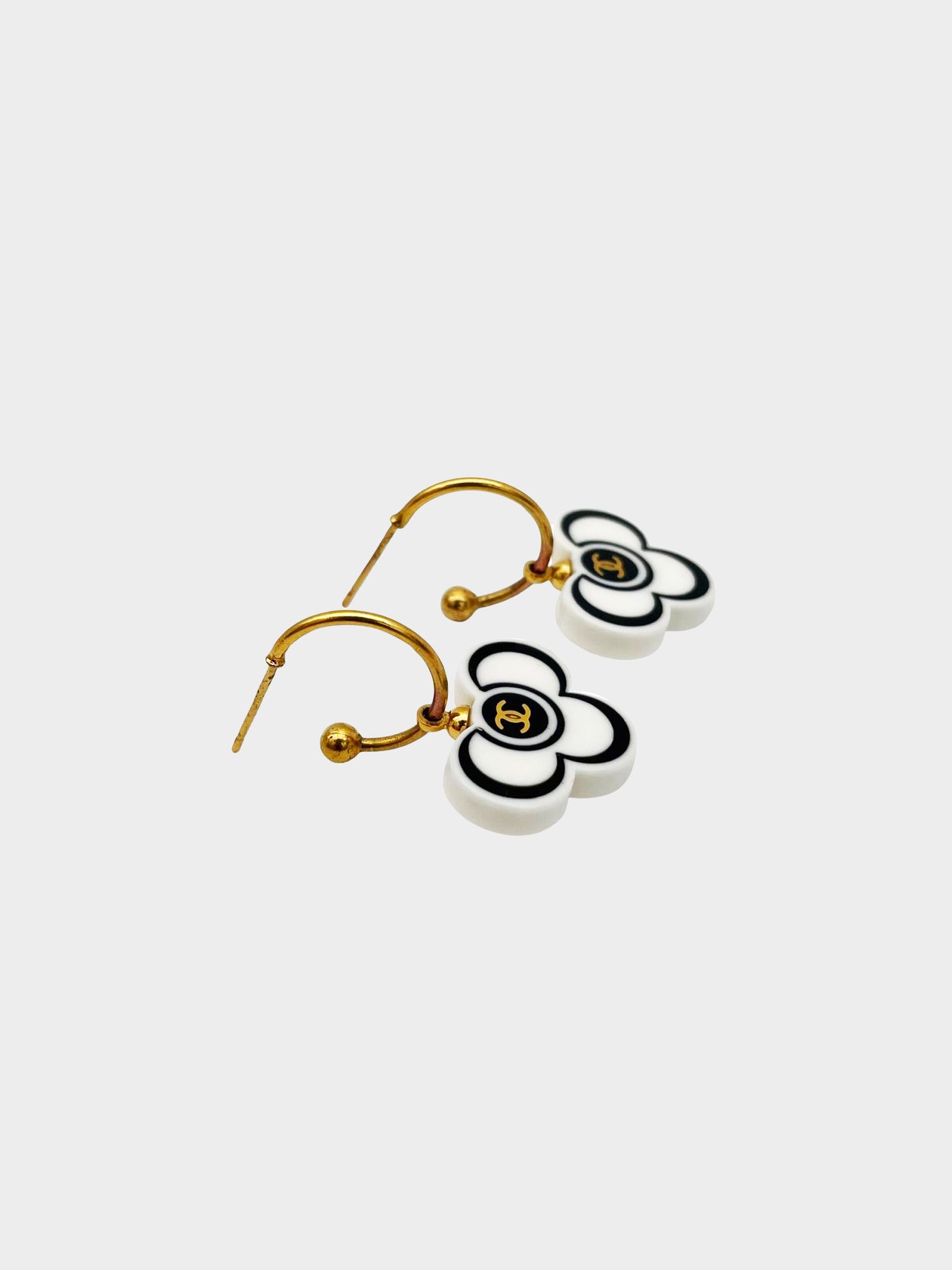 Chanel Spring 2002 Camellia Flower CC Earrings