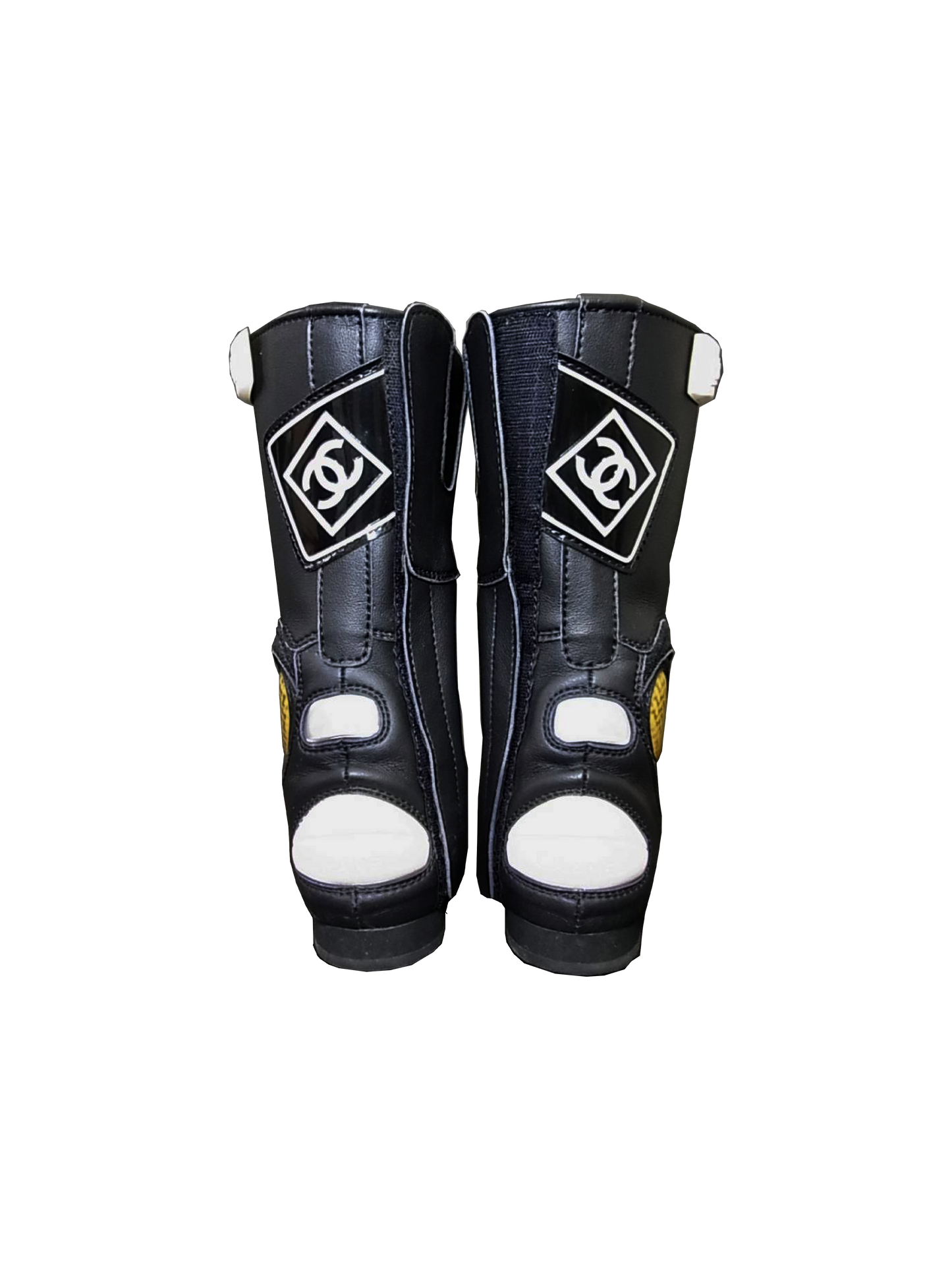 Chanel 1990s Black Leather 31 Cambon CC Motocross Boots
