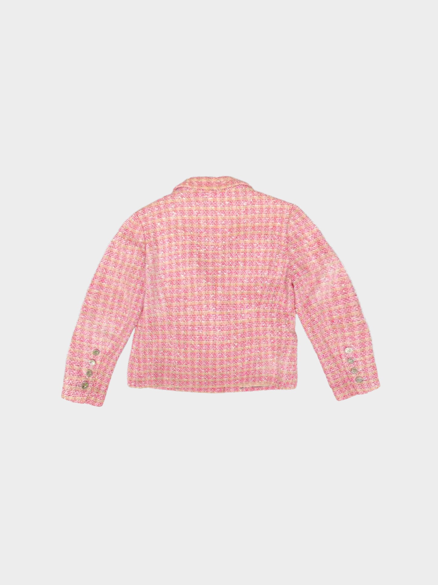 Chanel 1980s Pink Tweed Boucle Double Breasted Blazer