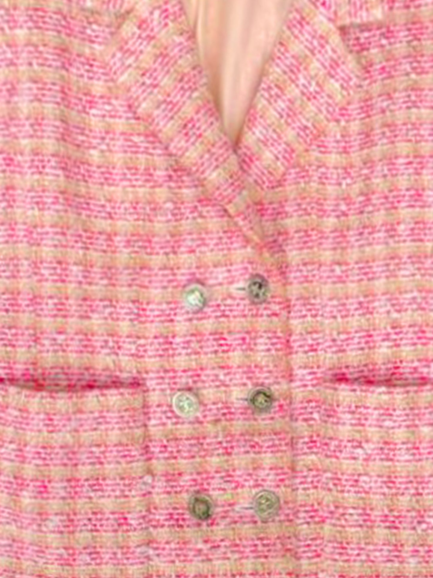 Chanel 1980s Pink Tweed Boucle Double Breasted Blazer